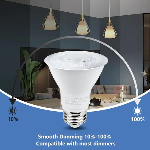 Miniatura 5 de Bombillas LED PAR20, equivalente a 50 W, bombilla PAR20 regulable de 7 W, blanco ultra cálido de 2700 K, 500 lúmenes, base E26, certificación UL