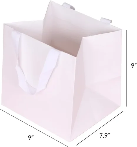 Miniatura 2 de 12 bolsas cuadradas de 9 x 7.9 x 9 pulgadas (7) bolsas de regalo cuadradas de tamaño mediano, blancas de fondo ancho, bolsas de papel resistentes
