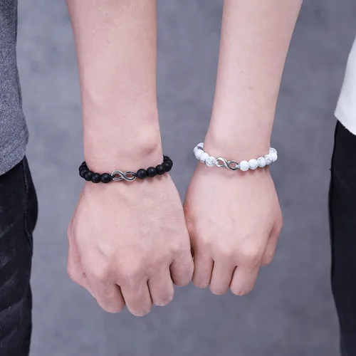 Miniatura 3 de COAI Infinity His and Hers Stone Matching - Pulseras para parejas Piedra ónix y turquesa africana
