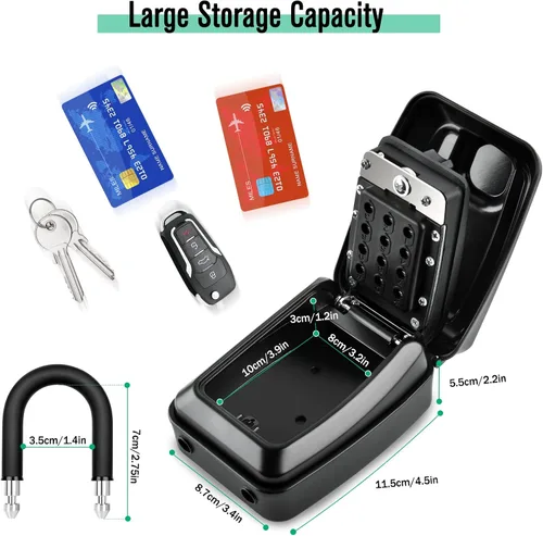 Miniatura 5 de HUANLANG Caja de bloqueo de llave para exterior, caja de bloqueo de combinación de 12 dígitos, caja de seguridad impermeable con código, llave