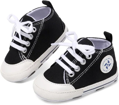 Miniatura 4 de Zapatos deportivos de lona para bebés y niñas con diseño de estrellas, suela antideslizante suave para recién nacidos, primeros caminantes