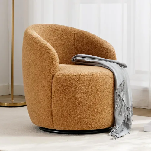 Miniatura 38 de FOXHUNTER Silla giratoria de barril, sillón individual pequeño de 360°, cómodo sofá redondo, sillas de botón acolchadas, modernas sillas de acento