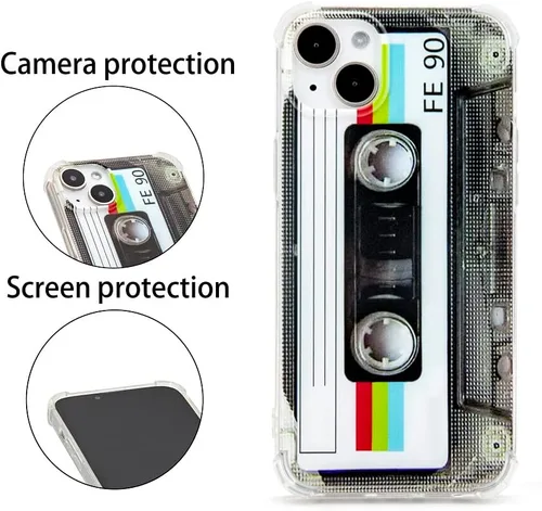 Miniatura 2 de FAteamll Funda para iPhone 14 Plus, acabado mate, resistente, suave, con esquinas reforzadas, TPU suave, parachoques retro, funda de cinta de casete