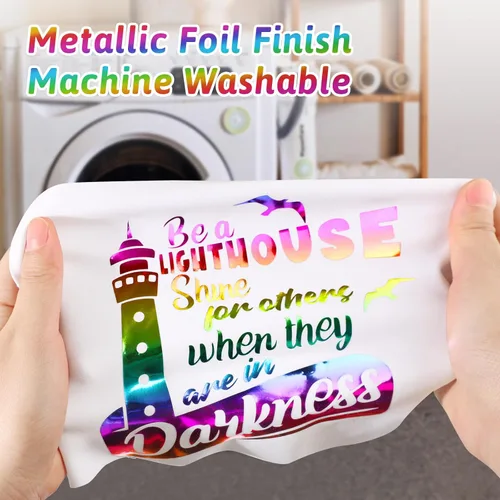 Miniatura 4 de Rollo de vinilo holográfico de transferencia de calor de arco iris, vinilo cromado de 12 pulgadas x 6 pies para planchar para camisetas 02-Arco iris