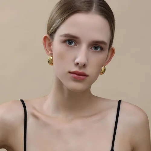 Miniatura 2 de Apsvo Aretes de aro gruesos de oroplata para mujer, aretes hipoalergénicos chapados en oro, joyería de moda