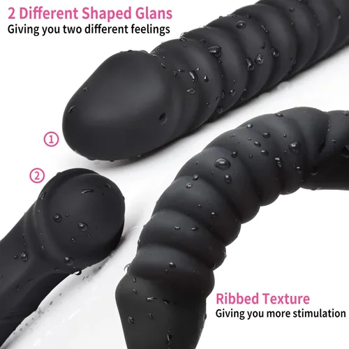 Miniatura 3 de Consolador de doble extremo de 16.53 pulgadas Dong acanalado Butt Plug con glande para estimulación anal de la vagina de doble cara pene pene