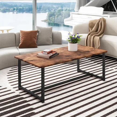 Miniatura 10 de Mesa auxiliar rectangular de 35.4 pulgadas para sala de estar, mesa de centro de estilo industrial moderna con marco de metal para espacios Negro