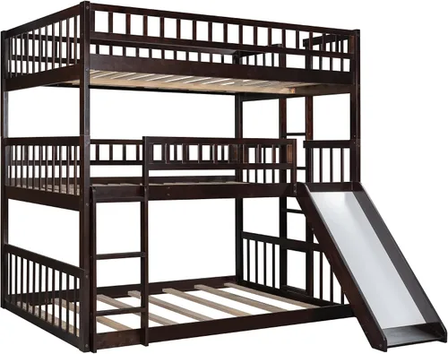 Miniatura 9 de Harper & Bright Designs Literas triples con tobogán, 3 literas de tamaño matrimonial sobre cama matrimonial sobre cama matrimonial, cama triple