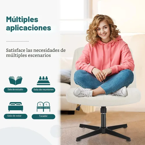 Miniatura 4 de OLIXIS Sillas de patas cruzadas, sin brazos, sin ruedas, asiento ancho, altura ajustable, giratorio, acolchado, tela acolchada, silla de escritorio