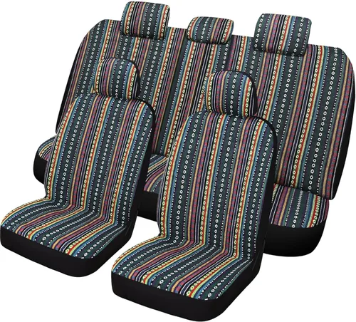 Miniatura 9 de VarCozy Manta de sillín Baja Fundas de asiento delanteras para sedán, SUV, camioneta, Funda de asiento tejida universal de rayas coloridas