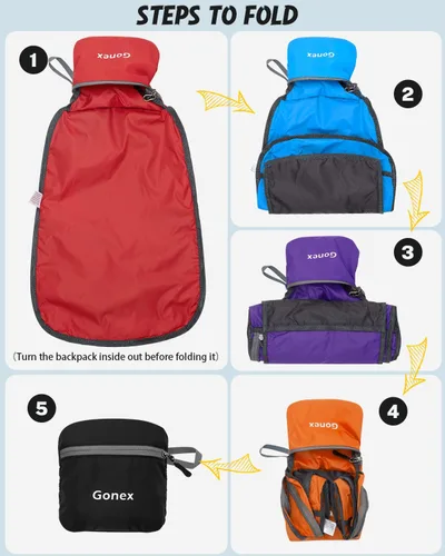 Miniatura 2 de Gonex Mochila Ultraligera Plegable de 20L, Práctica, Plegable para Camping, Viajes al Aire Libre, Ciclismo, Mochila Escolar Azul oscuro