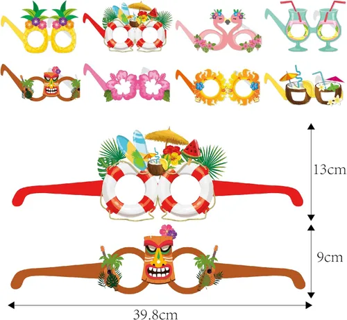 Miniatura 2 de OURUOLA Decoraciones hawaianas de verano para fiestas en la piscina, gafas de sol divertidas - 16pcs gafas tropicales Aloha flamingo, decoración