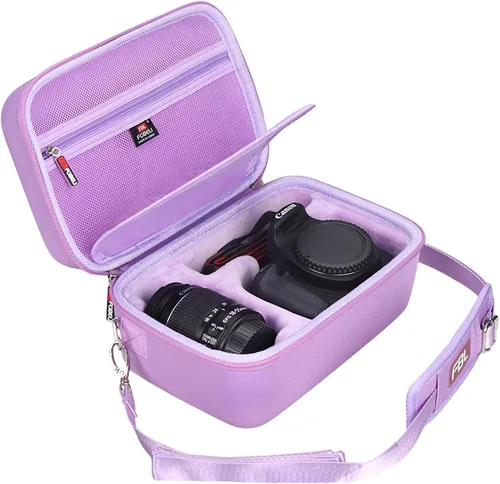 Miniatura 9 de FBLFOBELI Estuche de almacenamiento de viaje EVA para Canon EOS Rebel T7 / T8i / T5 / R50 / R100 Cámara DSLR con lente de 18-55mm, Bolsa de Rosa