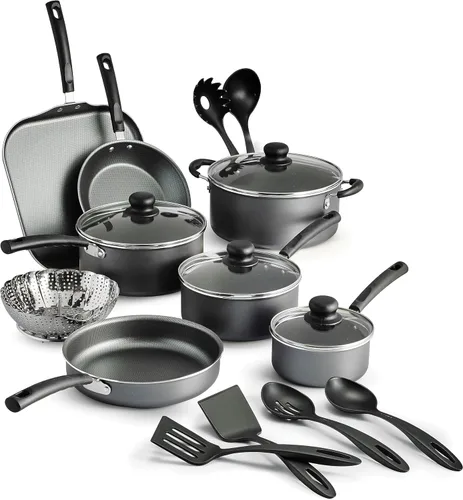 Juego de cocina antiadherente de 18 piezas (gris acero) - Versátil, fácil de limpiar, compatible con múltiples tipos de estufas