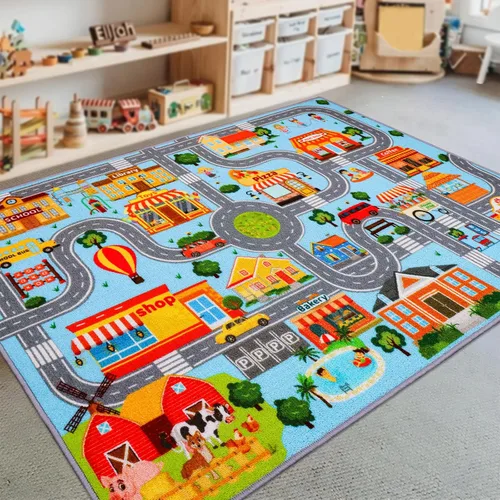 Alfombra de coche para niños, alfombra de juego de automóvil, alfombra de tráfico extra antideslizante para niños, alfombra educativa de mapa de la