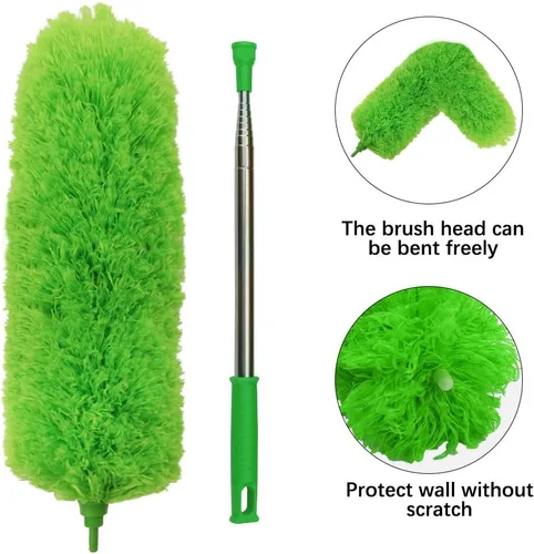 Miniatura 3 de DELUX Plumero de Plumas de Microfibra Extensible con Poste Extra Largo de 100 Pulgadas, Cabeza Flexible y Plumeros de Mango Largo para Limpiar Verde