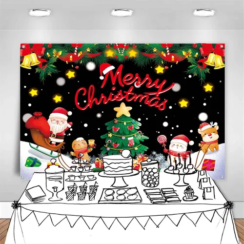 Miniatura 5 de Banner Telón de Fondo Feliz Navidad Suministros de Decoraciones de Fiesta Navideña de Santa Nieve Invernal Árbol de Navidad Fiesta Navideña Fondo