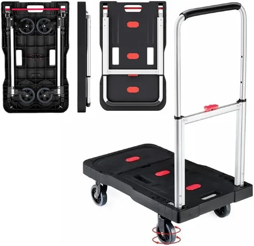 Miniatura 10 de Carro plegable de mano resistente mejorado con ruedas, carrito portátil de 330 libras, mango ajustable para equipaje, mudanzas, viajes, compras