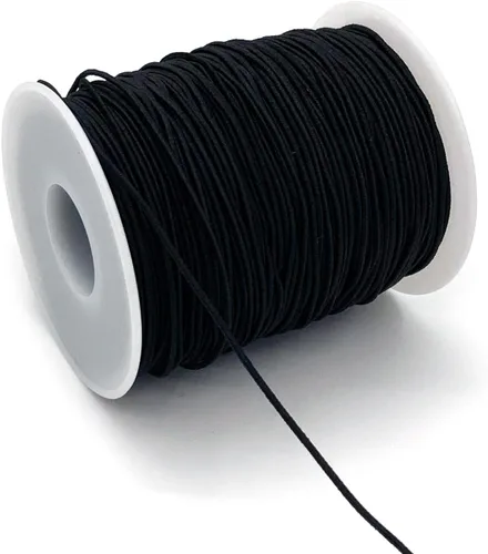 Cordón elástico de 0.039 in para pulseras, collares, cordón elástico resistente de 110 yardas para hacer joyas, collares, cuentas, color negro