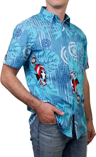 Miniatura 2 de Marvel Camisa con botones para hombre, azulAqua Cap Island, talla S, AzulAqua "Cap Island