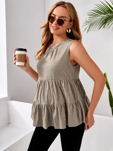 Miniatura 3 de Floerns Camiseta sin mangas con volantes y dobladillo fruncido para mujer