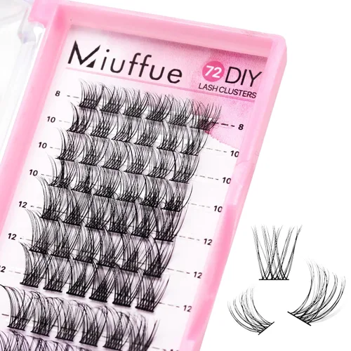 Pestañas en racimo Wispy, 72 unidades, individuales, extensiones de pestañas en racimo de visón, pestañas postizas de banda súper fina (diamante,