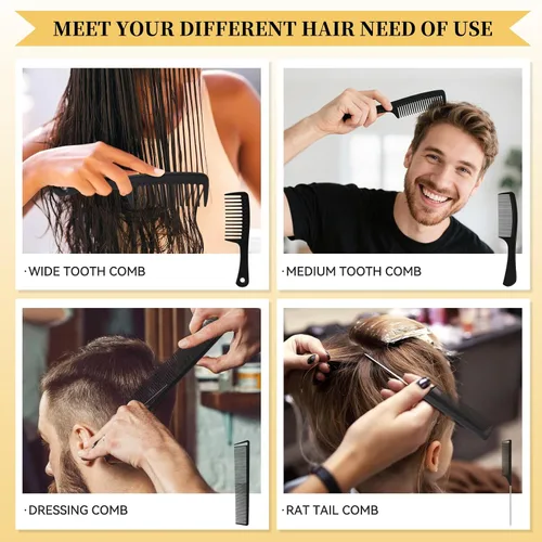 Miniatura 2 de Juego de 4 peines profesionales para mujeres y hombres, cola de rata de diente ancho, peines de pelo de dientes finos, corte trenzado, peluquero