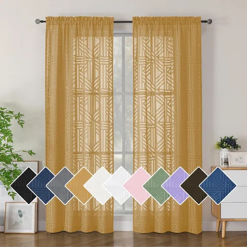 Miniatura 8 de Simplebrand Cortinas traslúcidas negras de cocina de 24 pulgadas de largo, 2 paneles, filtrado de luz, geométrico jacquard con textura, cortinas