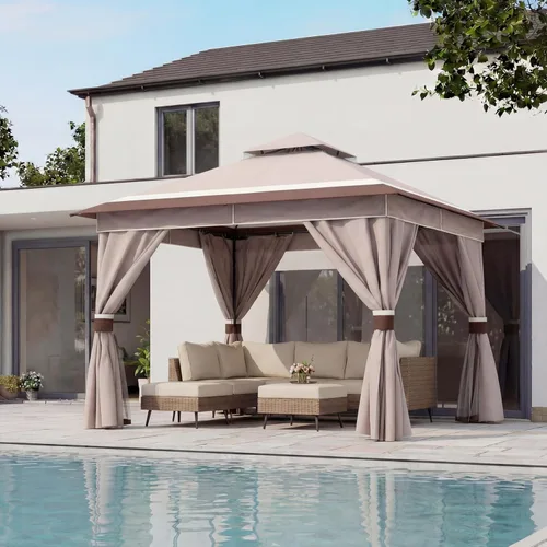 Miniatura 37 de LAUSAINT HOME 8'x8' Outdoor Gazebo, Metal Frame Heavy Duty Patio Canopy Tent Shelter with Double Roofs, Mosquito Nettings and Privacy Screens for
