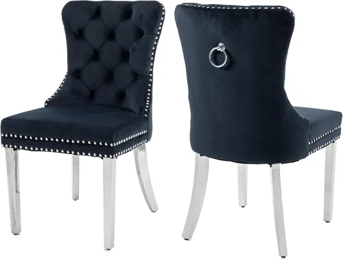 Miniatura 26 de Juego de 2 Sillas de Comedor, Sillas de Terciopelo Acolchado con Patas Modernas de Acero Inoxidable, Ribete de Remaches con Anilla Metálica