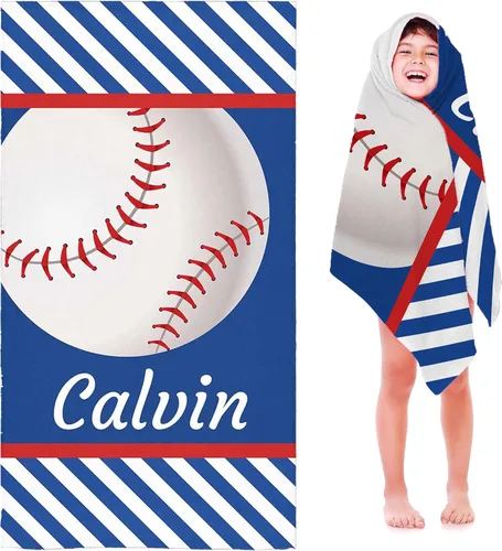 Miniatura 30 de Toalla de playa de béisbol personalizada para niños y niños, toalla de playa deportiva personalizada con nombre, número de equipo, regalos