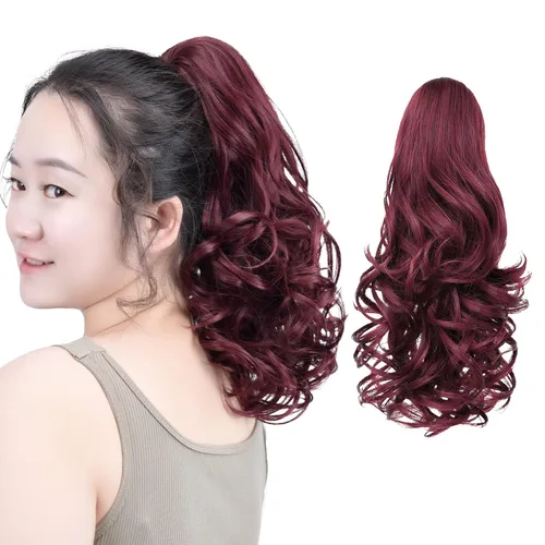 Miniatura 25 de SYXLCYGG Auburn Clip Cola de caballo Clip Cola de caballo Extensión de cola de caballo ondulado 10 pulgadas 3.5 oz pelo sintético falso pieza