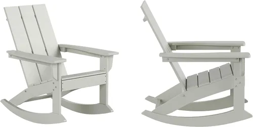 Miniatura 15 de HDPE Laguna Silla mecedora Adirondack de polietileno para exteriores (juego de 2), color negro