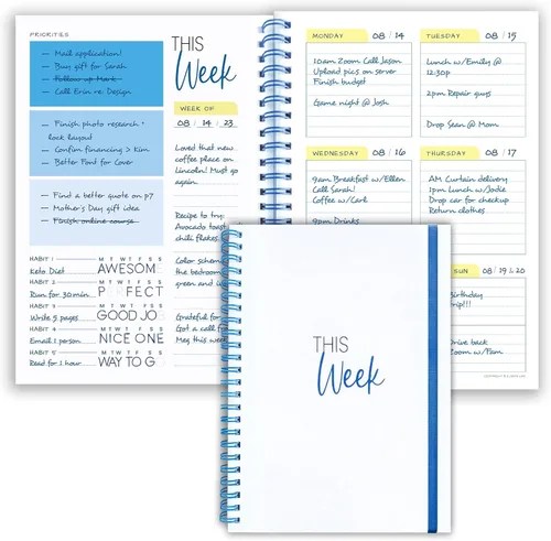Agenda semanal encuadernada en espiral A5 – Agenda sin fecha – Cuaderno de lista de tareas – Rastreador de hábitos – 52 semanas – Agenda diaria sin