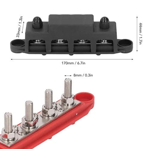 Miniatura 4 de 2 unids M8 250A Tornillo Terminal Bus Bar Distribución de Energía Bloque ABS Aleación de Zinc DC 48V 4 Terminal Automotriz