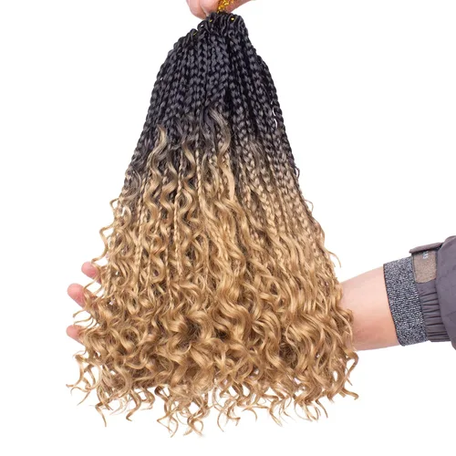 Miniatura 12 de Unionbeauty - 8 paquetes de trenzas bohemias de diosa en caja, de ganchillo de pelo para mujer negra, 8 pulgadas de trenzas de caja bob bohemias