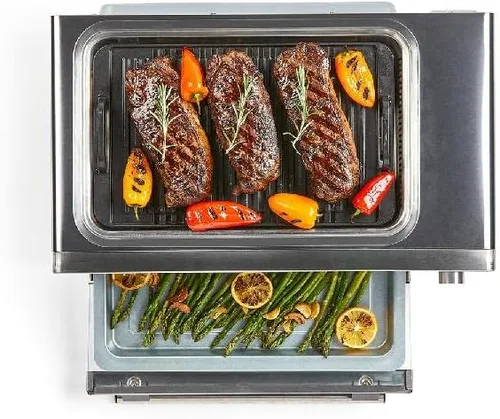 Miniatura 2 de Emeril Power Grill 360, horno tostador de convección 6 en 1 con parrilla superior interior, freír al aire, asar, tostar, hornear, deshidratar, tapa