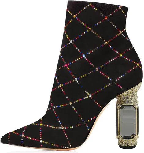 Miniatura 2 de FSJ Botas de tacón alto con punta puntiaguda para mujer, con tacón alto, con cremallera lateral brillante, estilo casual, para uso diario, zapatos