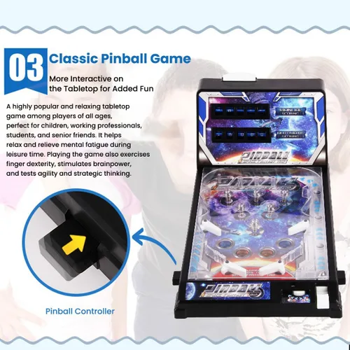 Miniatura 4 de Mini Máquina de Pinball - Juego de Pinball de Sobremesa para Adultos, Arcade Casero con Luz, Juguete de Lanzamiento de Bola de Escritorio - Regalos