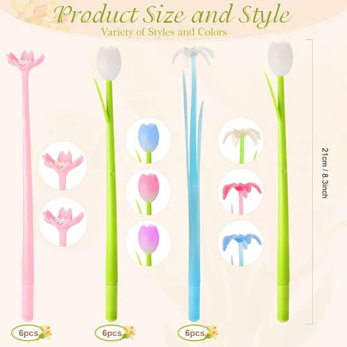 Miniatura 2 de Tenare 18 bolígrafos de flores que cambian de color, bolígrafos de tinta de gel coloridos, bolígrafos de rosa para la escuela, hogar, oficina