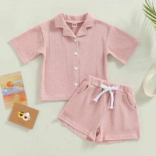 Miniatura 3 de Mubineo Pantalones cortos básicos de verano para bebés y niñas pequeñas, camisa con botones, ropa