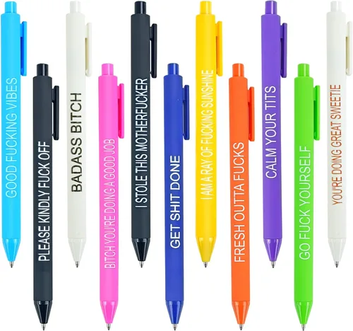 Miniatura 8 de QPEY 7 bolígrafos sarcásticos, juego de bolígrafos de palabras malditas diarias, bolígrafos divertidos para adultos, tinta negra, 1.0 mm, siete días