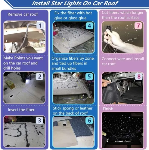 Miniatura 6 de Kit de Revestimiento Starlight de 10W Twinkle Star Luces de Techo para Automóvil, 420 piezas*Mixtas*9.8 pies/3m Kit de Techo de Estrella de Luz