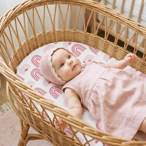 Miniatura 3 de Gllquen Baby Paquete de 4 sábanas de moisés, transpirable y acogedora, sábana bajera elástica para cuna de viaje, patrón floral de moda, sábanas