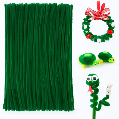 100 piezas de limpiadores de tuberías para manualidades navideñas verde oscuro, limpiadores de tuberías a granel 0.23"X12" tallos de chenilla