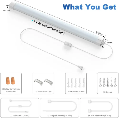Miniatura 7 de Luz LED para Cochera de 5 pies, Lámpara de Tienda con Cable con Enchufe, Luces LED Impermeables de 5000 K, Lámpara para Debajo del Gabinete, Luces