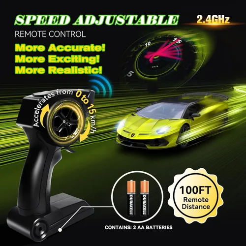 Miniatura 3 de AEROQUEST Lamborghini Auto a Control Remoto, Auto RC Lambo con Licencia Oficial 1:14 para Niños y Niñas, Regalo de Cumpleaños, Juguetes Verdes