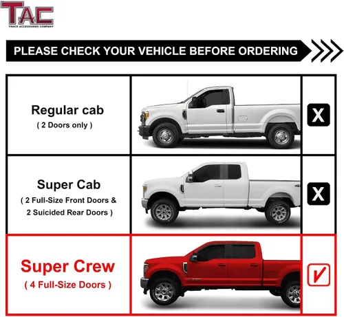 Miniatura 2 de TAC Barras laterales para camioneta Ford F250 / F350 / F450 / F550 / F550 Super Duty Crew Cab Pickup Truck de 3 pulgadas con rieles de paso negros