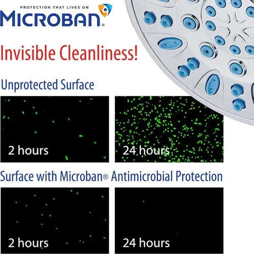 Miniatura 4 de Combo de ducha de lluvia antimicrobiana/anti-obstrucción de alta presión de 30 configuraciones por AquaDance con protección de boquilla Microban