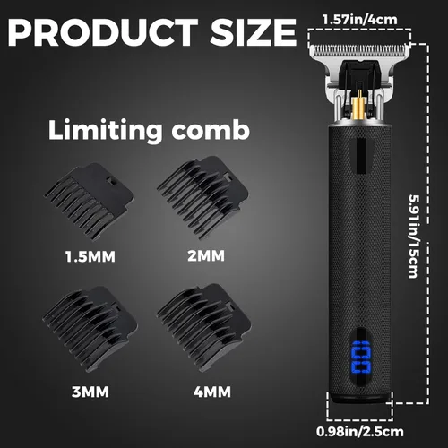 Miniatura 7 de candyfouse Cortadora de barba profesional para hombres, cortapelos con 4 peines límite, recargable inalámbrica con pantalla LCD, kit de aseo de Negro